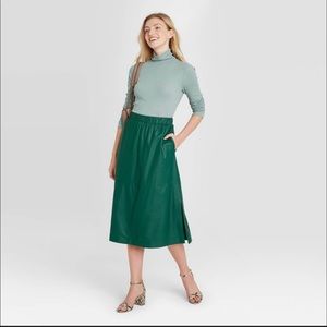 A New Day Green Leather Skirt Large New